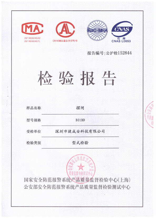 捷成安摆闸检验报告